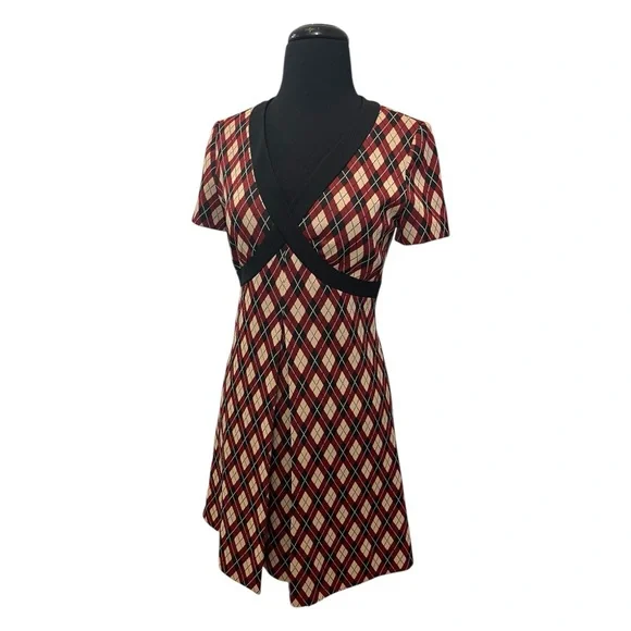 Vintage Dresses | Vintage Mini Dress Argyle V-Neck Empire A-Line Black/Burgundy/Tan Womens Small | Color: Black/Tan | Size: S | Pm-03192808's Closet Vintage Dresses | Vintage Mini Dress Argyle V-Neck Empire A-Line Black/Burgundy/Tan Womens Small | Color: Black/Tan | Size: S | Pm-03192808's Closet